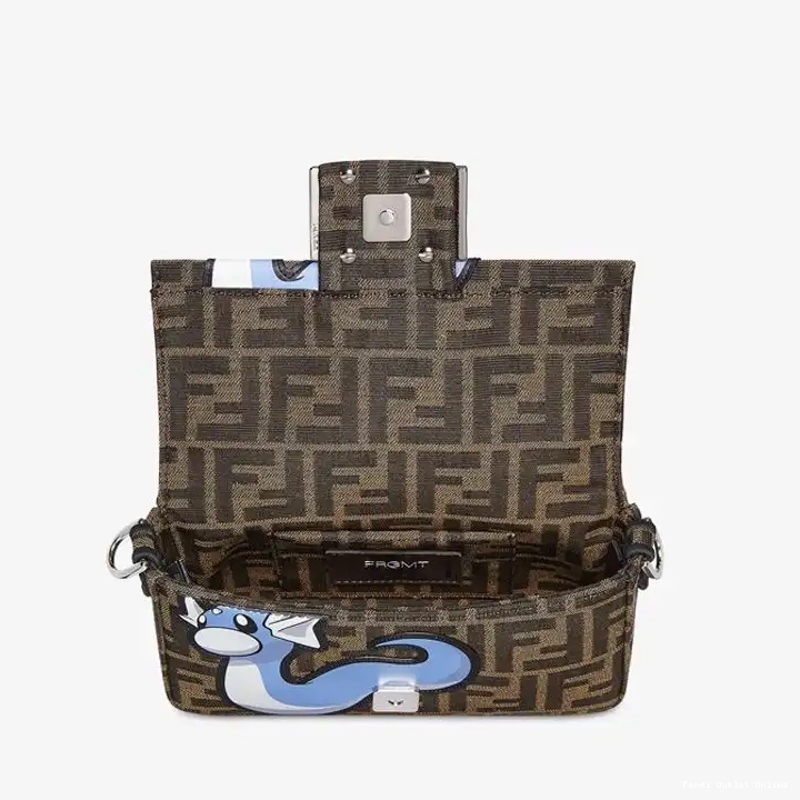 Affordable Dragon Fendi Blue Fabric FF Mini In Bag Baguette Brown Pokmon Motif 0522
